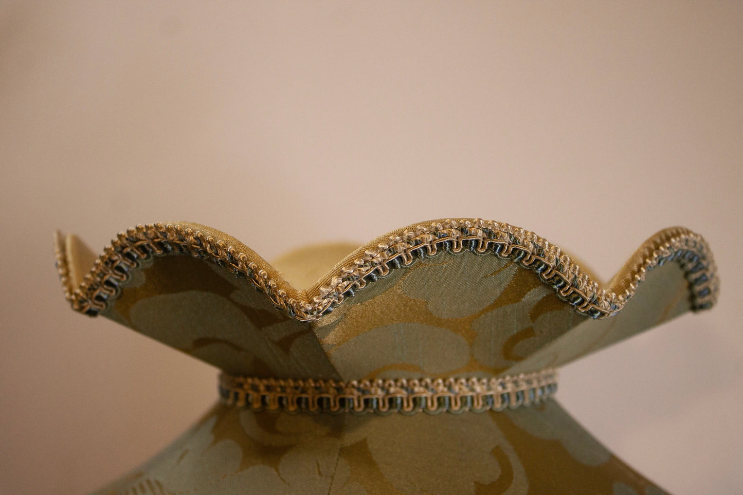 ANTIQUE SILK BALLERINA style lampshade in duck egg silk damask