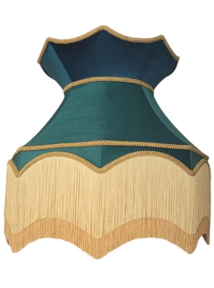 Emerald Green Velvet Traditional Dorchester Lampshade with Two Tone Gold Braid