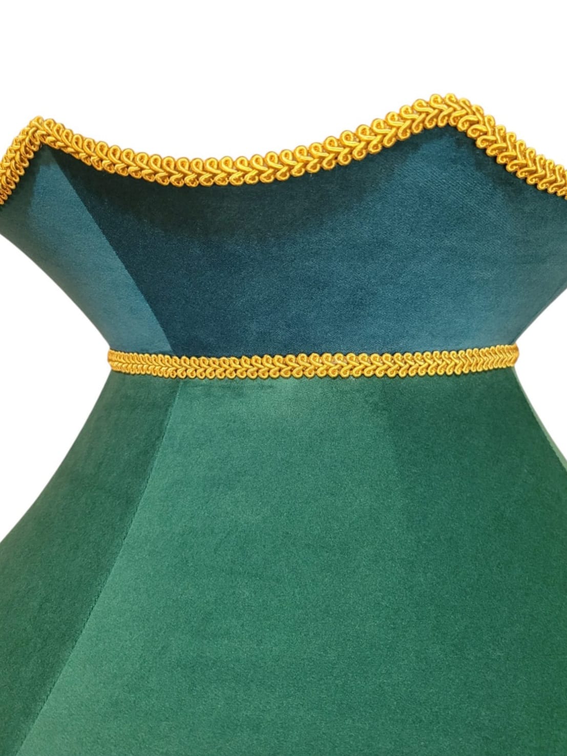 Emerald Green Velvet Traditional Dorchester Lampshade with Two Tone Gold Braid