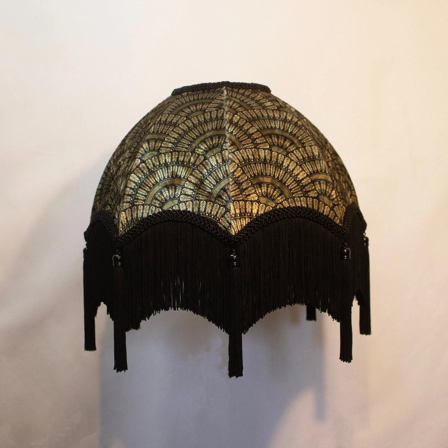 ART DECO LAMPSHADE Black Gold Velvet Fan